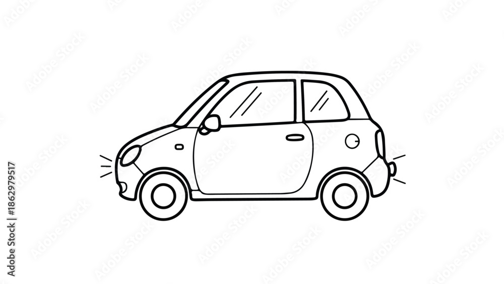 Obraz premium Simple line art sketch of a small city car