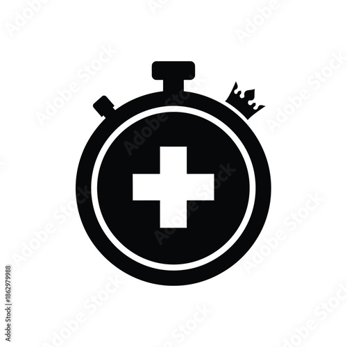 Black stopwatch with white cross and crown
