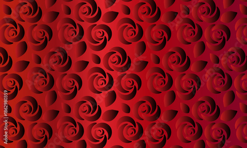 Rich Red Rose Seamless Pattern with Elegant Floral Ornaments on Luxury Gradient Background