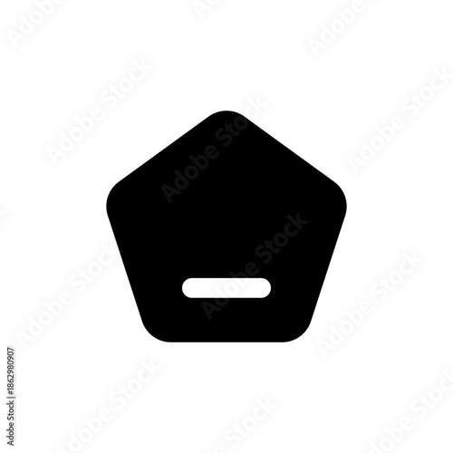 Minimalist black pentagon icon with a prominent white horizontal line or dash symbol