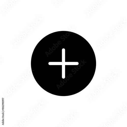Plus sign icon within a black circle for adding, creating, or increasing functionality