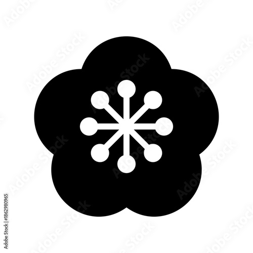 Stylized black plum blossom flower icon featuring a striking white stamen design