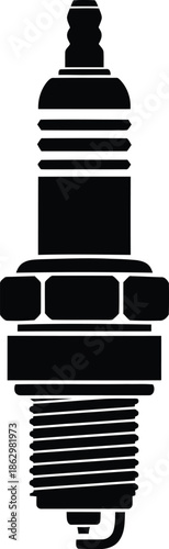 Professional spark plug icon silhouette for automotive engine ignition maintenance repair service spare parts industrial equipment isolated on white background vector illustration.