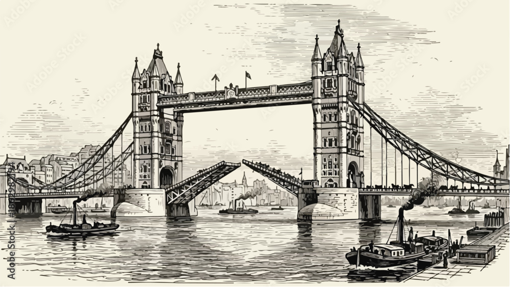 Obraz premium Detailed sketch of Tower Bridge in London