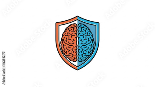 Shield with divided brain symbolizing security and duality concept with protection and mind and safety and thought and security concept and shield icon