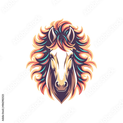 Majestic Horse Head Illustration with Flowing Mane and Bold Stylized Design