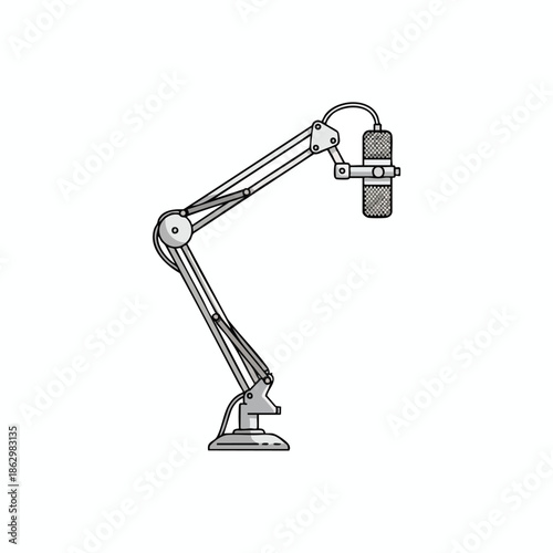 An illustration of a microphone and adjustable arm on a white background
