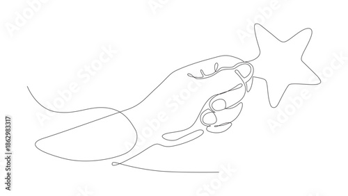 Hand holding a star continuous one line icon drawing. Star single line vector illustration in doodle style. Premium quality contour linear sign design concept. 