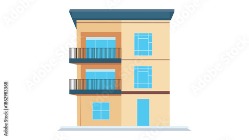  A Modern residential Building vector with balconies And Windows. 