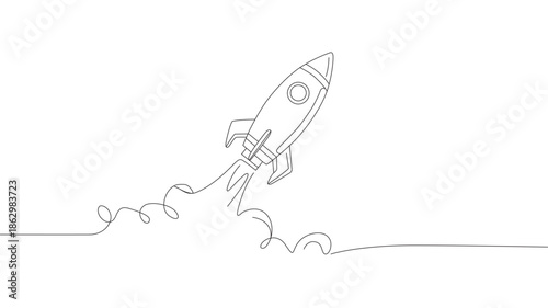 Continuous one-line drawing of a Rocket Launch.