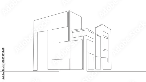 Continuous one-line drawing of an architectural building. Modern house architecture single line vector illustration. Editable line vector.