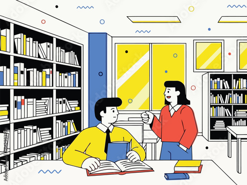 Students collaborate and discuss research in a bright modern library setting