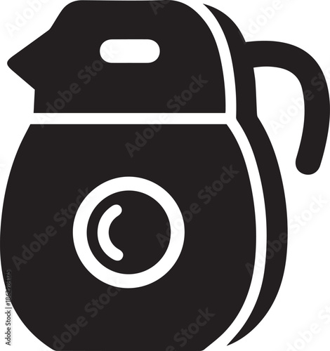 Black silhouette of a coffee pot with a white circular on its side kitchenware