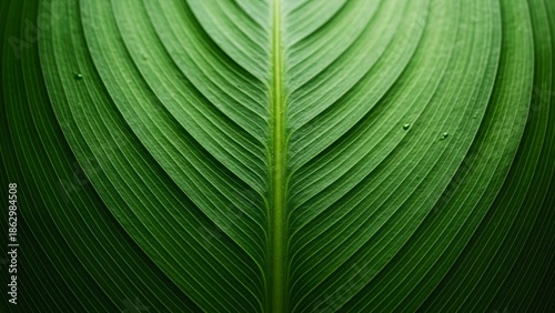 Extreme macro close-up view of dark green leaf texture showing prominent central vein and fine parallel striations