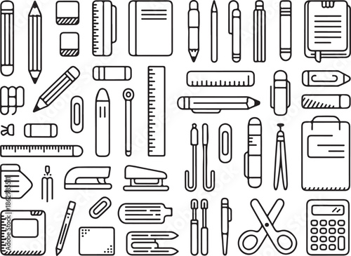 A collection of various office and school supplies