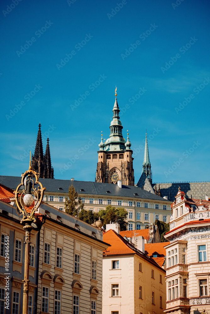 Fototapeta premium Skyline Featuring Ancient Gothic Structures, Panoramic View Of Historic European Architecture