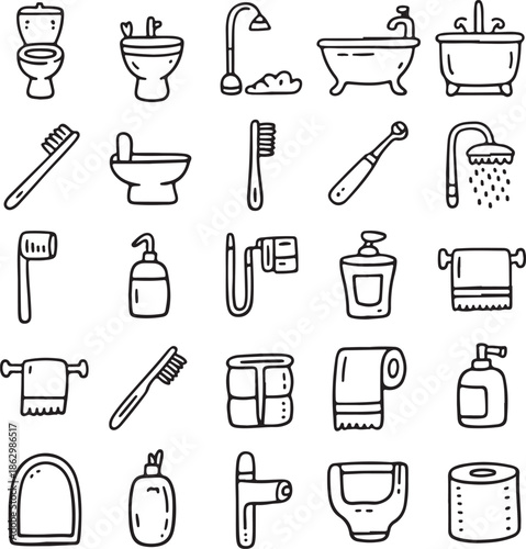 A collection of bathroom icons on a white background