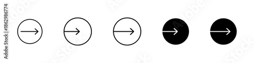 Right arrow in circular icon set for navigation and user interface design