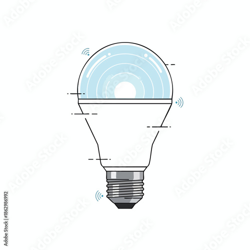 Smart lightbulb with wireless communication indicated by curved lines