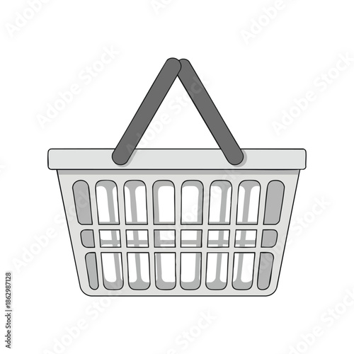 Illustration of a shopping basket with a gray handle and a grid pattern