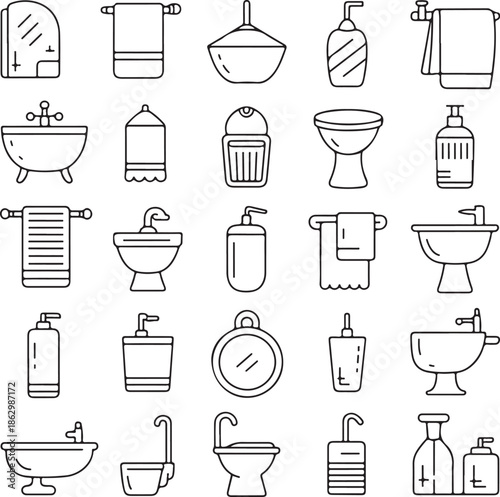 A collection of bathroom icons on a white background