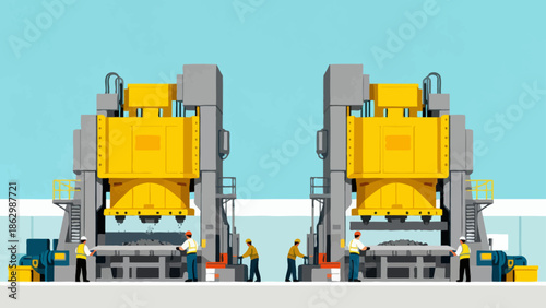 Workers operating industrial machinery