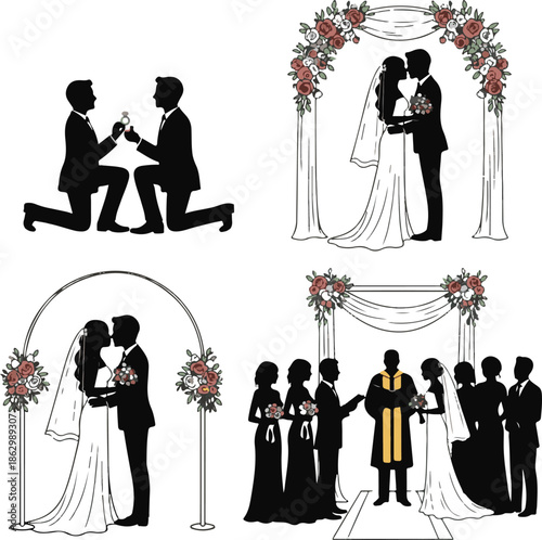 PriWedding silhouette scenes and ceremony illustrationsnt