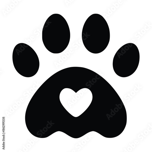 Paw print with heart symbol for pet lovers and animal friends