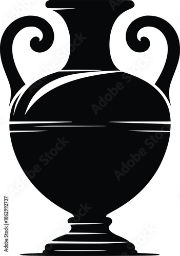 Simple black silhouette of an ancient greek amphora with curved handles