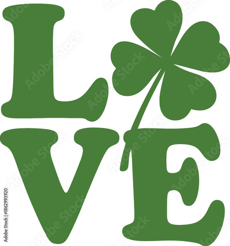 Green Love Sign with Shamrock for St Patricks Day Decoration