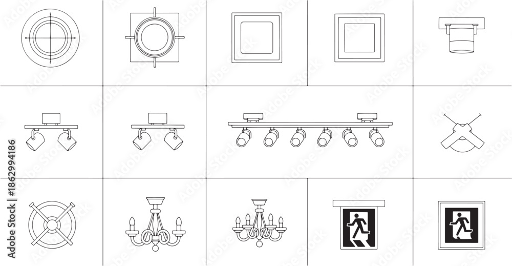 Fototapeta premium Architectural lighting, minimalist and modern lighting solutions, including recessed lights, spotlights, and chandeliers, providing options for commercial and residential design. 