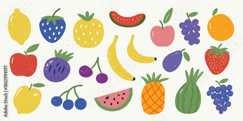 A colorful assortment of fresh fruits including berries citrus and tropical options