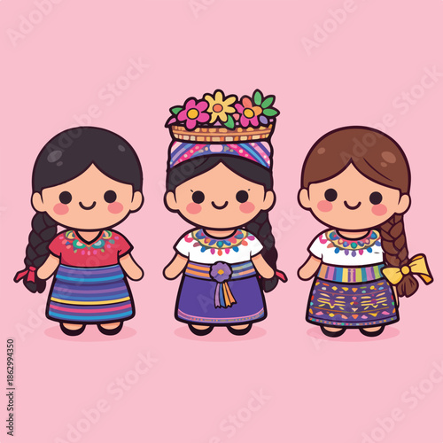 Kawaii Guatemalan Girls in Traditional Dress