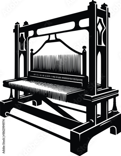 Vintage weaving loom illustration a historic textile machinery depiction in black