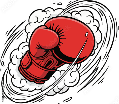 Powerful Red Boxing Glove Punch Comic Style Illustration