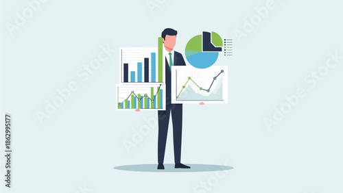 A businessman holding charts and graphs in a professional setting