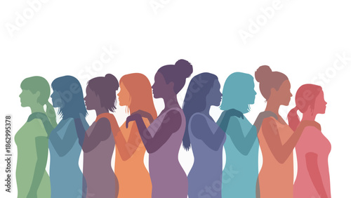 A diverse group of women standing in profile, showcasing a spectrum of skin tones and hairstyles.
