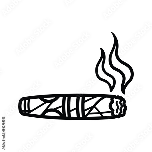Black line art illustration of a lit cigar