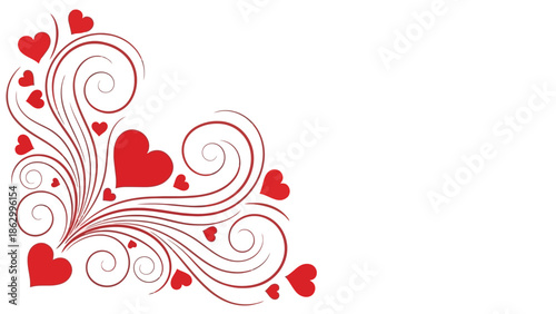 Red Heart Swirls Decorative Corner Ornament Flourish - Valentine's Day Design Element