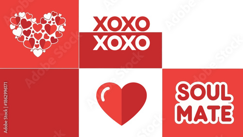 Collection of Valentine's Day Icons and Backgrounds with Hearts and Romantic Phrases