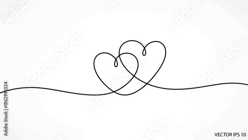 Two Intertwined Hearts Drawn with a Single Continuous on a White Background