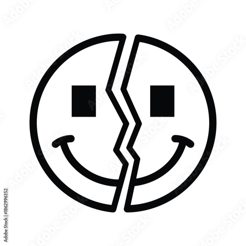 Broken smiley face icon simple illustration