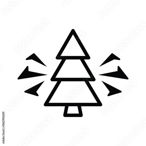 Black Christmas Tree Icon with Sparkling Effect