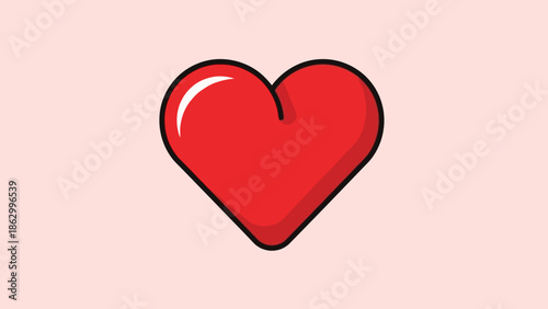 Stylized Red Heart Icon with White Highlight on Soft Pink Background, Vector Art