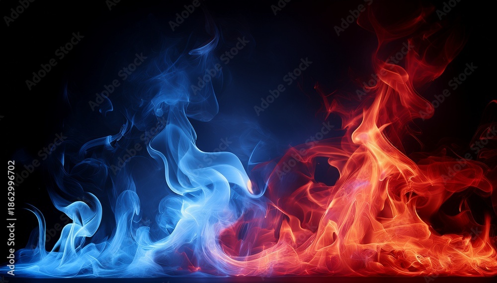 Fototapeta premium Red And Blue Fire On Balck Background