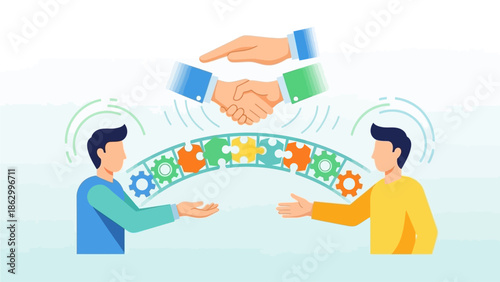Two individuals engaging in a symbolic handshake representing partnership and collaboration