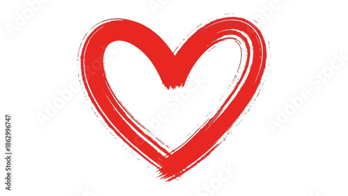 Hand painted red heart symbol with a brush stroke texture, isolated on white background
