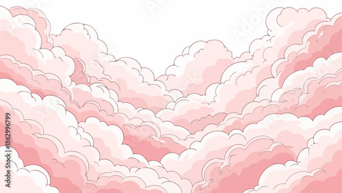 Dreamy Pink Cotton Candy Clouds in a Soft Sky - Gentle Sky Scape Illustration