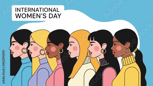 Diverse women in profile, celebrating International Women's Day with solidarity and unity