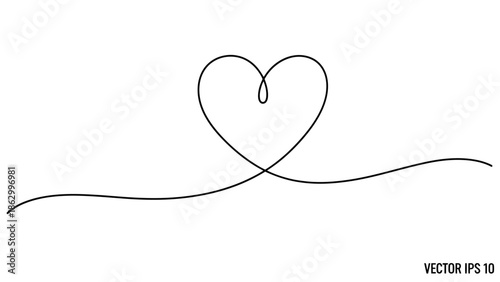 Continuous one drawing of a heart shape representing love and romance